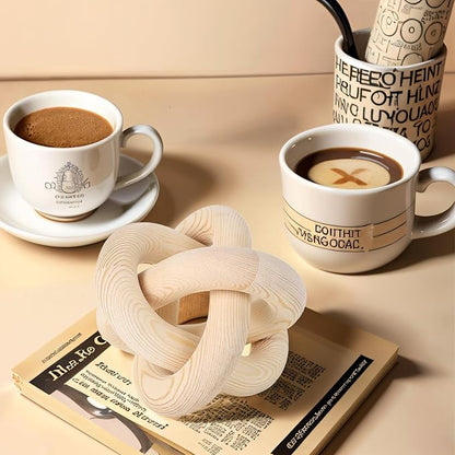 3 Link Hand Carved Wood Knot, Wood Chain Link Decor, Rustic Decorative Objects for Home, Living Room, Bedroom, Coffee Table, Modern Farmhouse Shelf Decor (Natural)