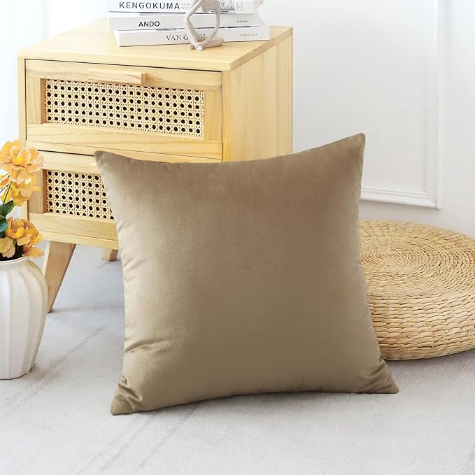 Artscope Luxury Velvet Pillow Covers Decorative Square Pillowcases Soft Solid Cushion Cases for Couch Sofa Bedroom Home Decor 20x20 Inch Golden Brown