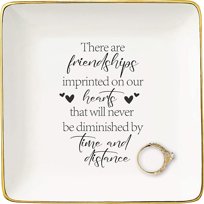 NZY Friendship Gifts for Woman,Best Friends,Bff,Soul Sisters Thank You Gift for Bestie,Friend Keepsake-Jewelry Tray Trinket Holder Ring Dish,There Are Friendships Imprinted On Our Hearts