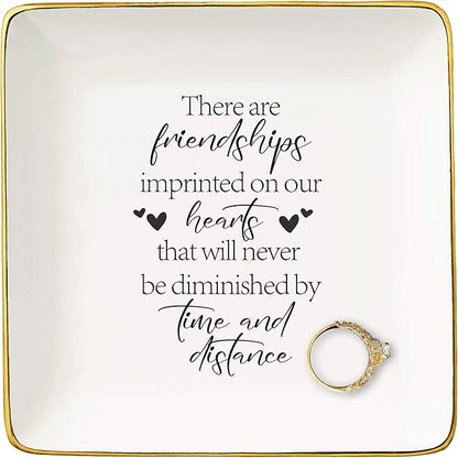 NZY Friendship Gifts for Woman,Best Friends,Bff,Soul Sisters Thank You Gift for Bestie,Friend Keepsake-Jewelry Tray Trinket Holder Ring Dish,There Are Friendships Imprinted On Our Hearts