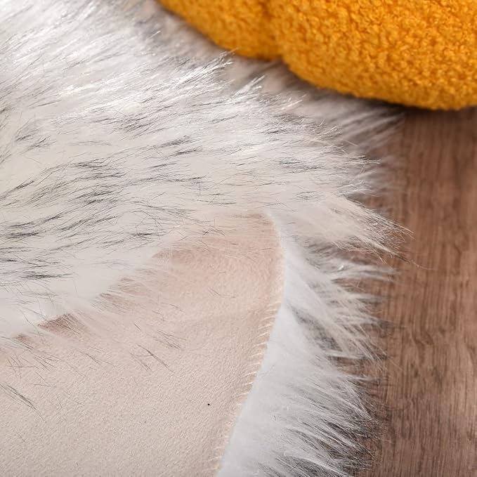 White and Grey Shaggy Round Rugs 6.6ft Large Circle Washable Faux Sheepskin Furry Fur Rugs for Bedroom Living Room Nursery Rug Home Décor