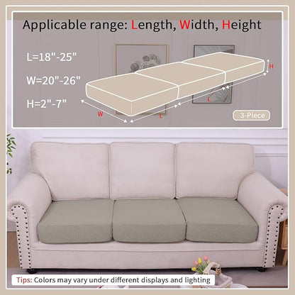 hyha Waterproof Couch Cushion Covers, Waterproof Sectional Couch Covers for 3 Cushion Sofa for Pets, Stretch Sofa Slipcover Washable with Elastic Bottom(3 Packs, Taupe)