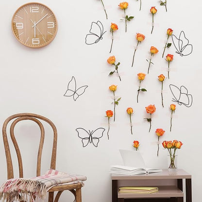 Hotop 6 Pieces Metal Butterfly Wall Decor Metal Wall Art Heart Hanging Decorations Wire Flowers Decals Decor for Kitchen Bathroom Indoor Outdoor Wedding Birthday Party (Classic,Black)