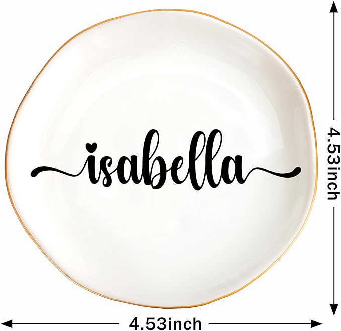 JoycuFF Isabella Personalized Name Ceramic Jewelry Tray, Mothers Day Christmas Anniversary Engagement Birthday Gifts for Women Couples, Trinket Dish for Rings Earrings Necklaces Bracelets Keys