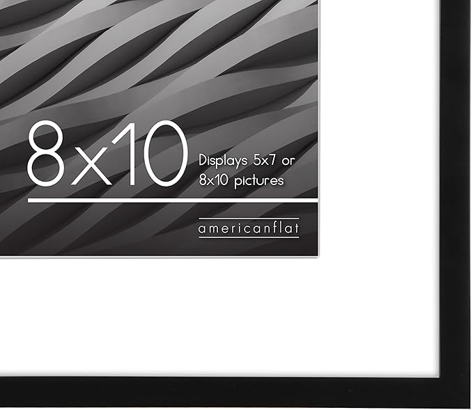 Americanflat 8x10 Picture Frame with Shatter-Resistant Glass - Set of 2 - Use as 5x7 Frame with Mat or Display 8x10 Photo Without Mat - Streamline Collection - Tabletop or Wall Display - Black