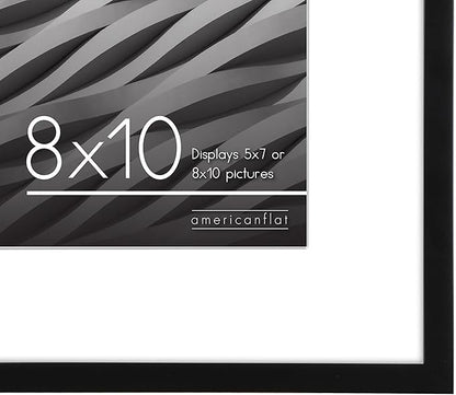 Americanflat 8x10 Picture Frame with Shatter-Resistant Glass - Set of 2 - Use as 5x7 Frame with Mat or Display 8x10 Photo Without Mat - Streamline Collection - Tabletop or Wall Display - Black
