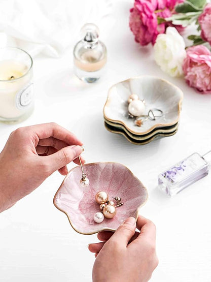 UNICASA Ceramic Lotus Jewelry Dish Set of 4, Decorative Jewelry Trays Set, 4.25 inch Trinket Dish - for Necklace, Ring, Watch Keys, Bracelet, Earrings, Mother's Day, Christmas, Wedding for Women