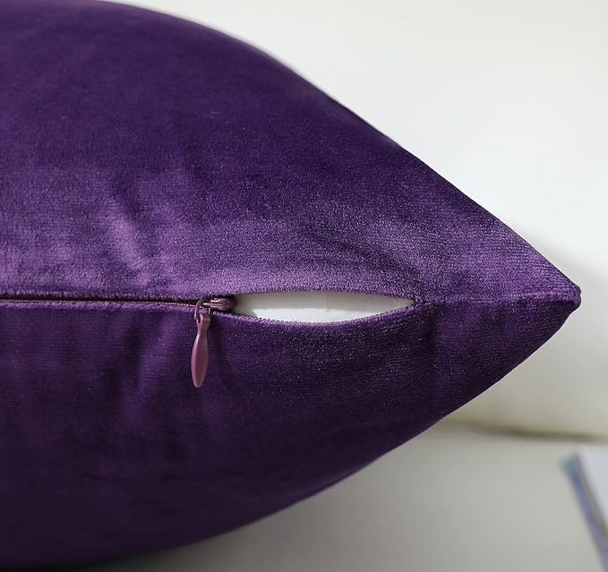 mixeoo Comfy Eggplant Purple Throw Pillow Covers Decorative Lumbar Solid Rectangle Thick Velvet Super Soft Cushion Cases Home Decor for Sofa Couch Living Room Chair, Set of 2, 12 x 20 Inch