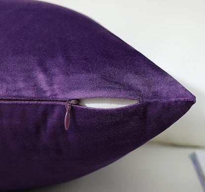 mixeoo Comfy Eggplant Purple Throw Pillow Covers Decorative Square Solid Thick Velvet Super Soft Cushion Cases Home Decor for Sofa Couch Living Room Chair, Set of 2, 18 x 18 Inch
