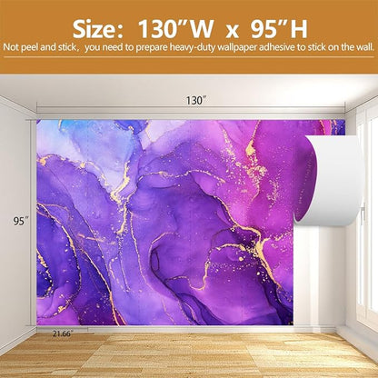 Purple and Gold Marble Wallpaper Modern Abstract Art Mural for Living Room Bedroom（Not Peel and Stick）