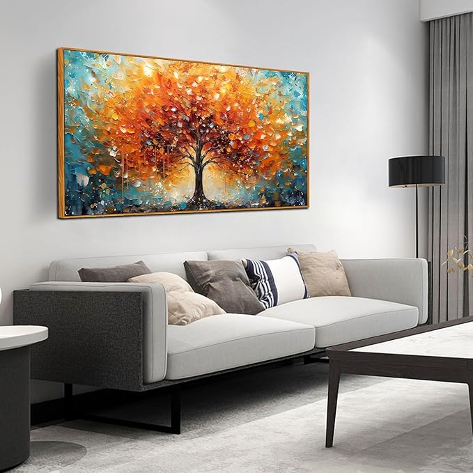 Framed Canvas Wall Art for Living Room Bedroom Office Large Tree of Life Wall Art Orange Tree Picture Modern Canvas Prints Decor Size 24x48