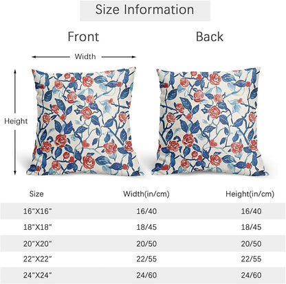 Valentines Day Pillow Covers 22x22 Set of 2 Blue Red Floral Throw Pillow Covers Flower Pillowcase Linen Decoration Farmhouse Holiday Cozy Soft Cushion Case Couch for Indoor Outdoor Home Decor
