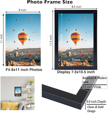 8x11 Picture Frame Set of 2 Black for Wall Hanging or Tabletop- Wall Mounting Horizontally or Vertically, 8 x 11 Wall Gallery Poster Photo Frame for 8 by 11 Photo,2 Pack, Black