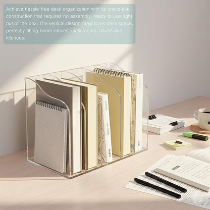 Acrylic Desk Organizer 5 Vertical Compartments Office Organization Clear Magazine Holder,Office Home Classroom File Organizer for Desk