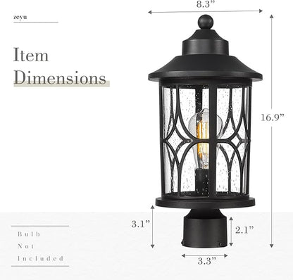 zeyu Farmhouse Exterior Post Light Fixture, 17 Inch Modern Outdoor Pole Light for House Patio Yard, Die-Cast Aluminum with Seeded Glass Shade, Black Finish, ZX48MP BK