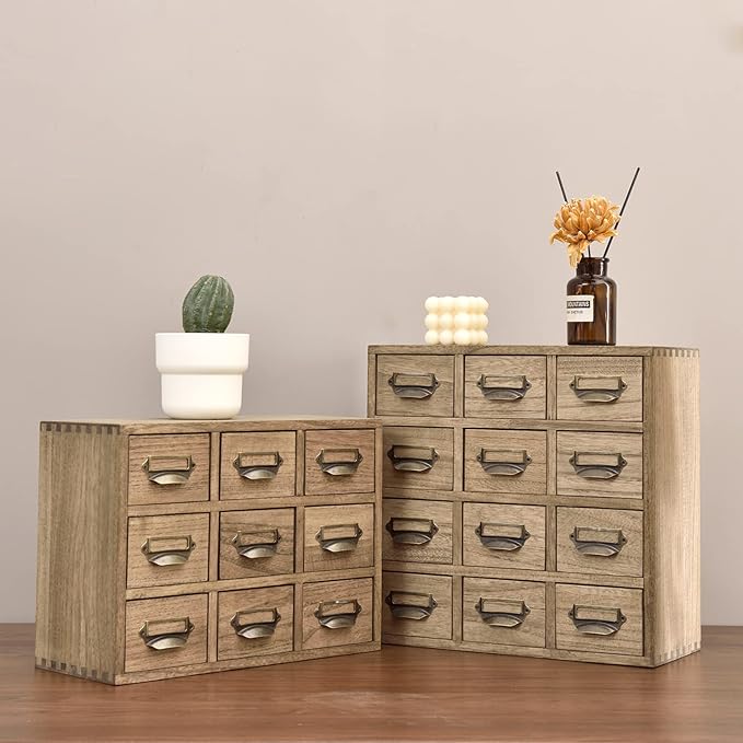 KIRIGEN Wooden Desk Storage Cabinet 12 Drawers Mini Chest with Metal Handles Desktop Organizer Storage Box for Home Office Dark Brown(12CG-DBR)