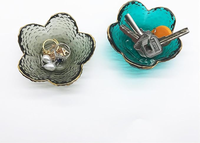 Flower Ring Dish Jewelry Tray, Glass Jewelry Dish Tray, Aesthetic Room Decor Small Trinket Dish, Nightstand Jewlery Ring Holder Dish, Bathroom Jewelry Plate Bowl for Rings Earrings Wife Gift