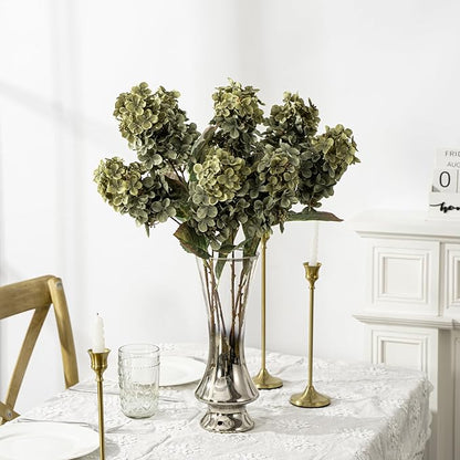 Green Hydrangea Artificial Flowers,Fake Fall Flowers Silk Hydrangea with Stems,Fall Faux DIY Floral for Table Vase,Hydrangeas Bouquet Indoor and Outdoor Decoration 24"（ Green） 8pcs No Vase