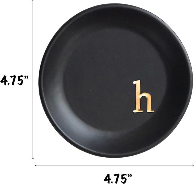 COLLECTIVE HOME - Ceramic Jewelry Tray, Decorative Trinket Dish for Rings Earrings Necklaces Bracelet Watch Keys, Birthday Mother's Day Christmas Gift for Women, 4.75", Black Surface (h)