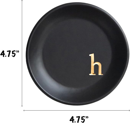 COLLECTIVE HOME - Ceramic Jewelry Tray, Decorative Trinket Dish for Rings Earrings Necklaces Bracelet Watch Keys, Birthday Mother's Day Christmas Gift for Women, 4.75", Black Surface (h)