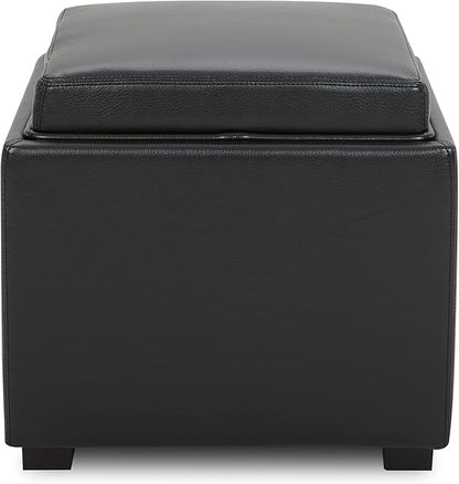 CHITA Storage Ottoman Cube with Tray Lid, Small Footstool with Storage, Square End Table for Living Room and Bedroom, Faux Leather in Black