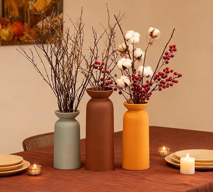 Modern Ceramic Vase for Home Decor Farmhouse Vases Set of 3 Terracotta Decorative Pottery Boho Grass Living Room Kitchen Bedroom