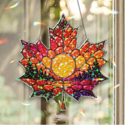 Autumn Sunset Leaf Acrylic Suncatcher, Window Hanging Sun Catcher Ornament, Crystal Prism Light Catcher Decor, Sunlight Window Decor, Aesthetic Home Decor Gift