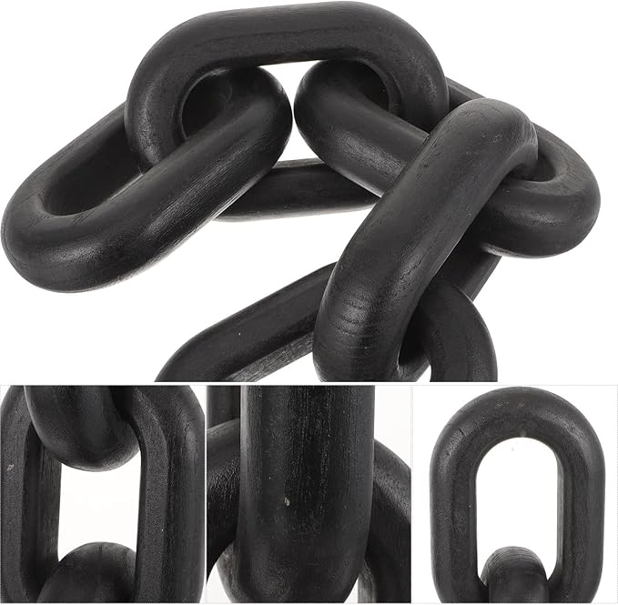 OSOLADY Wood Chain Link Decor: 5-Link Decorative Wooden Chain - Aesthetic Home Decor for Farmhouse Bookshelf Coffee Table Living Room Racks Cabinet Black