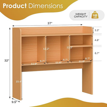 SUPER DEAL Desktop Bookshelf, Countertop Storage Hutch with 4 Shelves for Computer Desk, 2-Tier Display Rack, Multipurpose Wood Desk Hutch Storage Organizer for Home Office Dorm, Natural