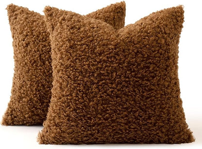 MIULEE Pack of 2 Throw Pillow Covers 20x20 Inch Bronze Faux Fur Decorative Sherpa Pillow Covers Fuzzy Accent Soft Sheepskin Fleece Cushion Cases for Boho Home Decor Couch Living Room Bed