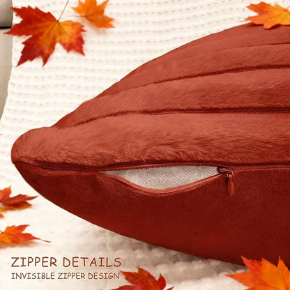 2 Pack 16x16 Pillow Cover Velvet Pillow Covers, Faux Fur Square Throw Pillow Covers for Living Room Decorations Throw Pillow Case, Throw Pillow Cover Cushion Cover for Home Sofa Bedroom Car, Rust