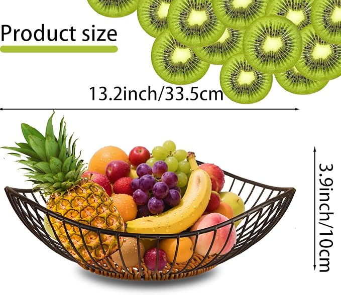 Wire Fruit Bowl,Metal Fruit Basket, Black Fruit Bowl for Kitchen Counter,countertop,Snack,Bread,Candy Storage Basket, Vegetable Basket, Home Decor Centerpiece, Fruit Holder Stand (13.1 x 3.93 Inches)
