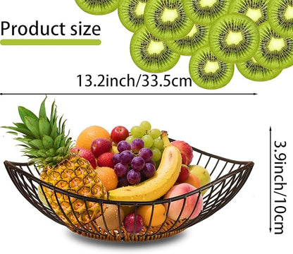 Wire Fruit Bowl,Metal Fruit Basket, Black Fruit Bowl for Kitchen Counter,countertop,Snack,Bread,Candy Storage Basket, Vegetable Basket, Home Decor Centerpiece, Fruit Holder Stand (13.1 x 3.93 Inches)