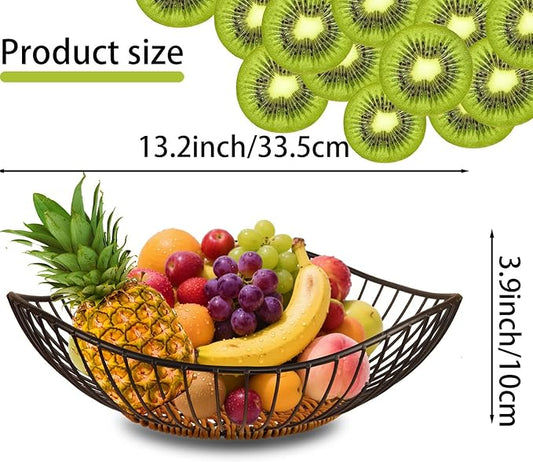 Wire Fruit Bowl,Metal Fruit Basket, Black Fruit Bowl for Kitchen Counter,countertop,Snack,Bread,Candy Storage Basket, Vegetable Basket, Home Decor Centerpiece, Fruit Holder Stand (13.1 x 3.93 Inches)