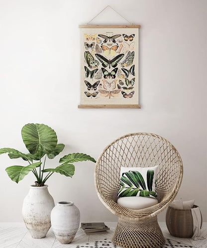 Vintage Butterflies Hanging Poster, Retro Style of Wall Art Prints, Printed on Linen with Wood Frames, Ready to Hang