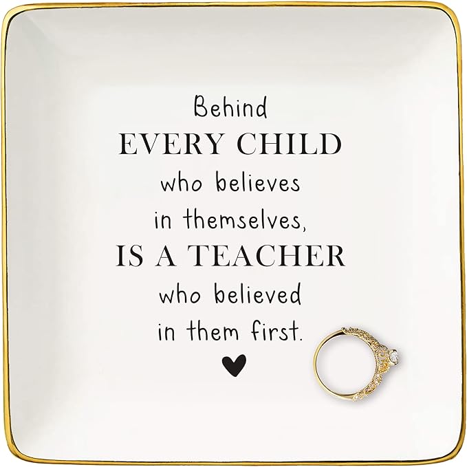 NZY Teachers Appreciation Week Gift,Thank You Present,Thanksgiving Christmas Gift for Tutor Mentor-Ceramic Jewelry Tray Trinket Holder Ring Dish