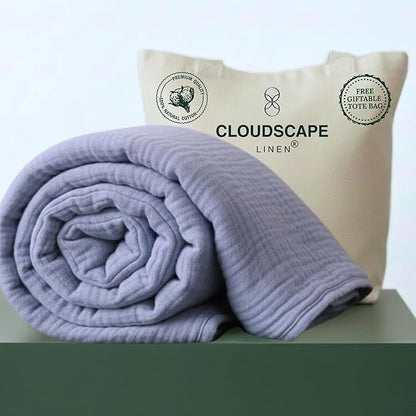 Luxury 100% Cotton Muslin Blanket Queen Size, 4 Layer Oversized 90x90 Fits Upto Full Size Bed, Layering Winter Blankets for Bed, Soft Gauze Quilt, All Season Lavender Blue Bedding