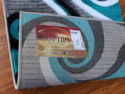 Masada Rugs, Sophia Collection Hand Carved Area Rug Modern Contemporary Turquoise White Grey Black (2 Feet X 7 Feet 3 Inch) Runner