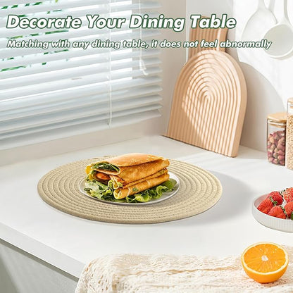 Round Woven Placemats Set of 8 Heat Resistant Placemats 13.5 Inches Farmhouse Cotton Rope Place Mats for Dining Tables Trivets for Hot Dishes Kitchen Décor, Mixed Brown