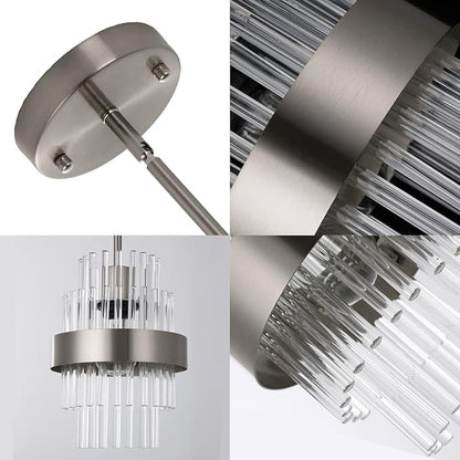 Pendant Light Fixtures, 7inch Modern Glass Pendant Lighting, Brushed Nickel Kitchen Island Pendant Lights, Height Adjustable Pendant Lighting (Brushed Nickel, 1 Pack)