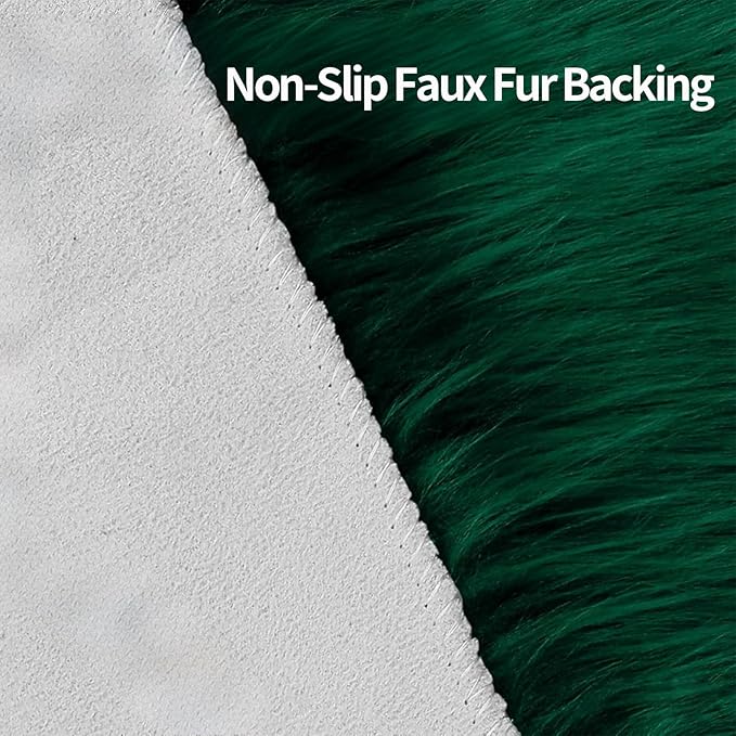 Green Faux Fur Sheepskin Area Rug for Living Room Bedroom, 6 x 6 Feet Ultra Soft Shaggy Fuzzy Furry Carpet Chair Throw Large Rugs for Kids, Girls, Nursery Room Decor Dorms