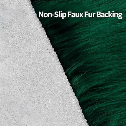 Green Faux Fur Sheepskin Area Rug for Living Room Bedroom, 6 x 6 Feet Ultra Soft Shaggy Fuzzy Furry Carpet Chair Throw Large Rugs for Kids, Girls, Nursery Room Decor Dorms