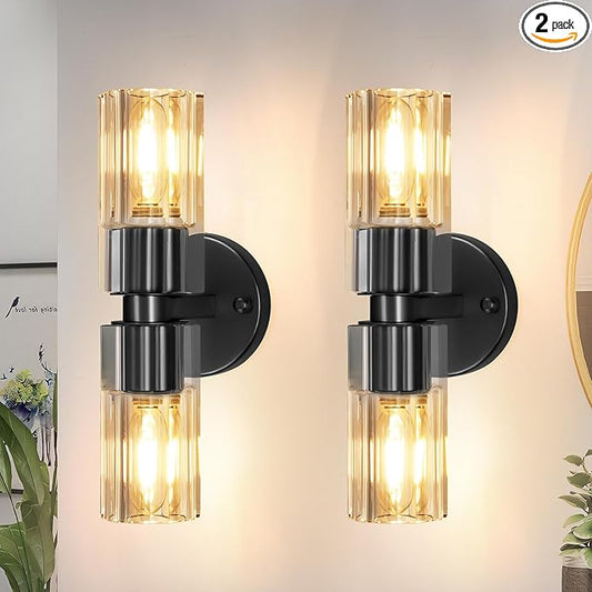 Crystal Wall Sconces Set of Two, 13'' Modern Brass Sconces Lighting with K9 Crystal Lampshade, Indoor Large Brass Wall Light Fixtures for Living Room Bathroom Hallway Stairs Bedroom