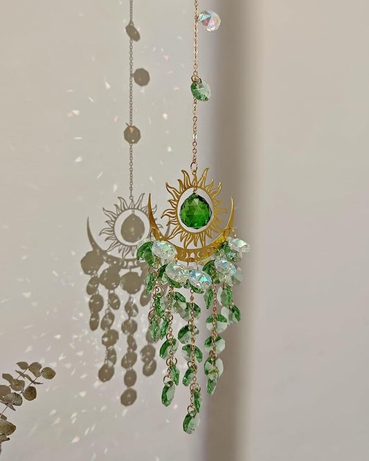 Crystal Celestial Sun Catchers Hanging Indoor Window Moon and Sun Prism Sunlight Suncatcher