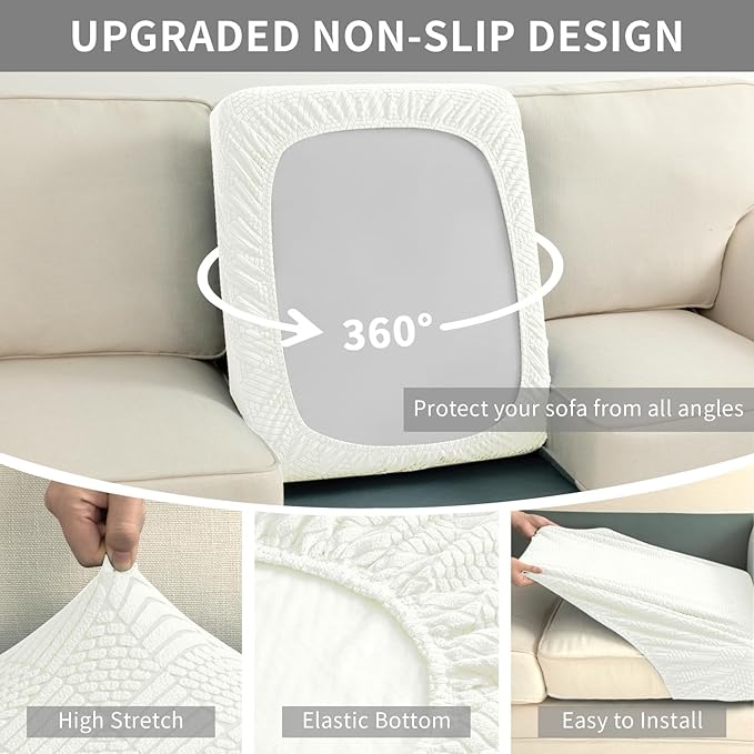 Easy-Going Waterproof Couch Cushion Covers for Couches and Sofas, Stretch Jacquard Sofa Seat Cover Replacement for Dogs, Pets & Kids, Durable Furniture Protector for Sofa Cushions, Ivory