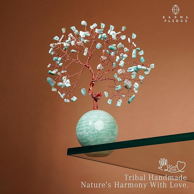 Crystal Tree of Life Home and Office Decor Gifts for Women, Amazonite Chakra Healing Stones Feng Shui Bonsai Tree for Positive Energy, Money, Good Luck, Christmas Decor, Birthday Gifts for Mom
