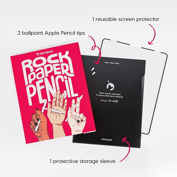 Astropad Rock Paper Pencil v3.0 (2025) – Paper Screen Protector for iPad Pro 11 inch (M4, M5) + Apple Pencil Tips Replacement 2 Pack – Apple Pencil 1st/2nd Gens and Pencil Pro