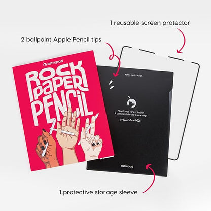 Astropad Rock Paper Pencil v3.0 – 2025 Upgraded Version – Paper Screen Protector for 11" iPad Pro (Gen 1-4) or 10.9" iPad Air (Gen 4-5) + Apple Pencil Tips Replacement 2 Pack – Compatible with Apple Pencil 1st/2nd Gens and Pencil Pro