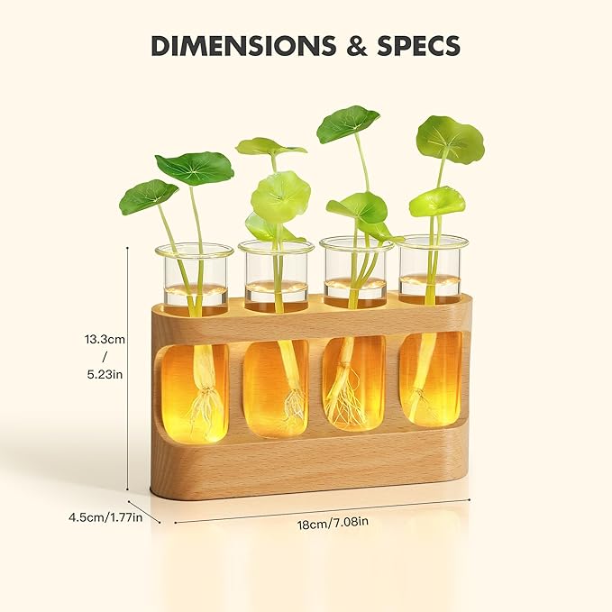 Plant Propagation Station with LED Light – Glass Test Tube Vases & Beech Wood Desk Decor, Wooden Stand Terrarium for Indoor Home Office, Plant Gifts for Women Plant Lovers