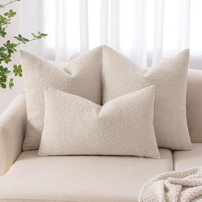 MIULEE Textured Boucle Throw Pillow Cover Beige Accent Solid Lumbar Pillow Case Decorative Soft Pack of 1 Couch Cushion Chair Sofa Bedroom Livingroom Home Decor,20.x14 Inch